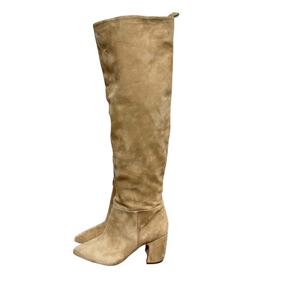 Sam Edelman Hutton  Over-The-Knee Boot Suede Tan Leather Pull On Heeled 8 - Picture 2 of 11